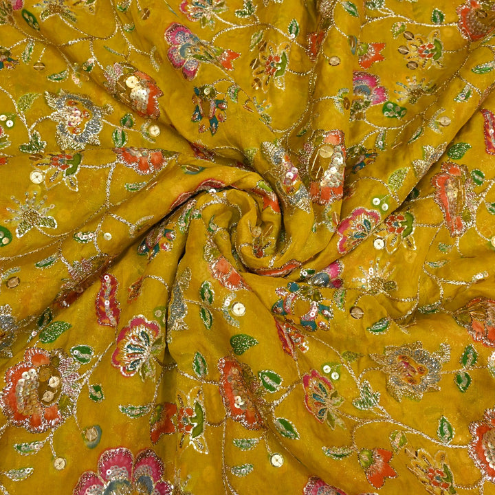 Glass Organza Position Print with Zari & Sequins Embroidery Fabrics