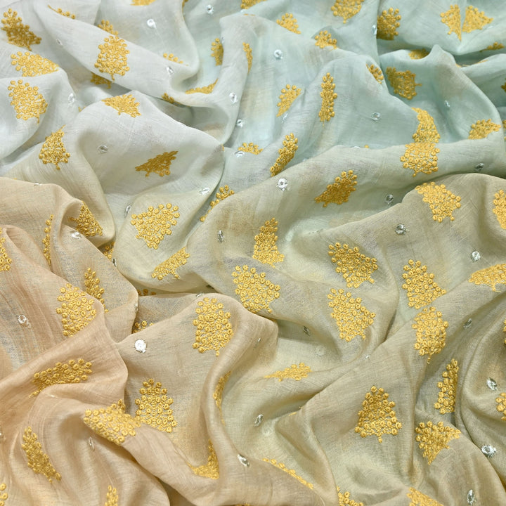 4D Shade Mul Chanderi Thread & Mirror Embroidery Fabric 44" – Designer Summer Fabric – GP4061-7
