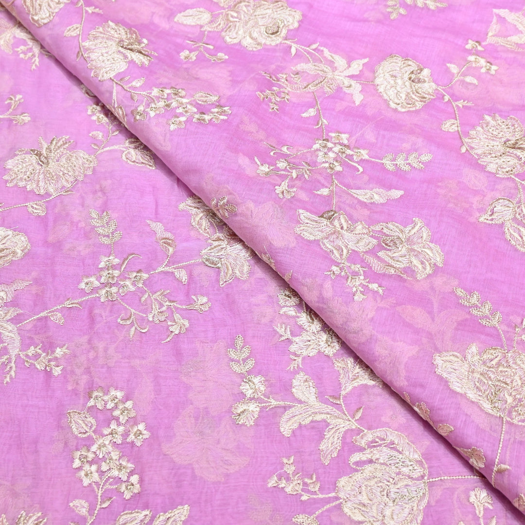 Mul Chanderi Thread Embroidery Fabric – Designer Embroidered Fabric-SW2875-2
