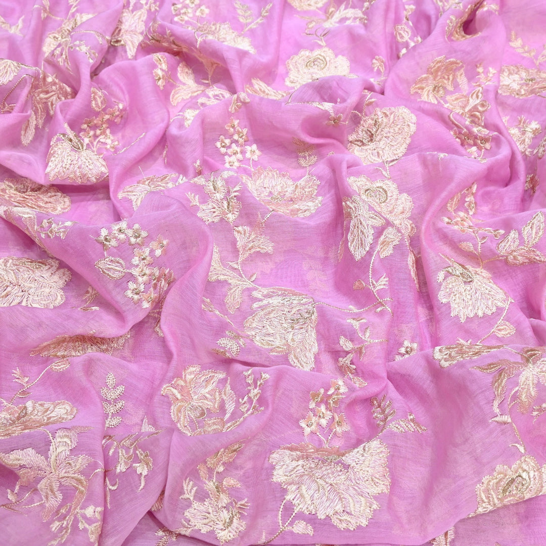 Mul Chanderi Thread Embroidery Fabric – Designer Embroidered Fabric-SW2875-2