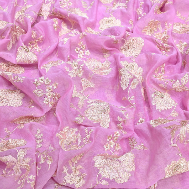 Mul Chanderi Thread Embroidery Fabric – Designer Embroidered Fabric-SW2875-2