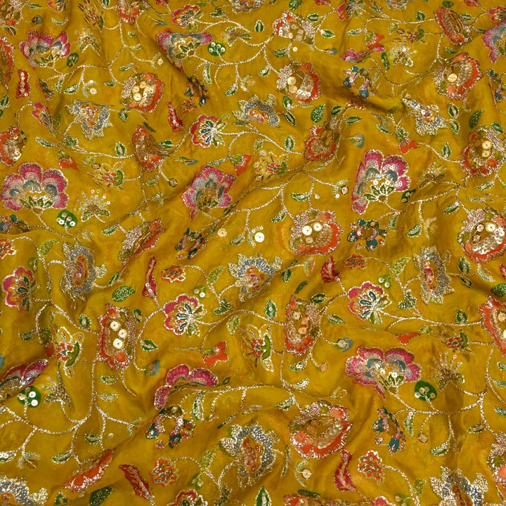 Glass Organza Position Print with Zari & Sequins Embroidery Fabrics