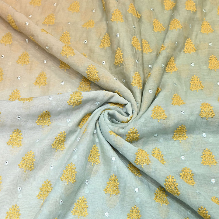 4D Shade Mul Chanderi Thread & Mirror Embroidery Fabric 44" – Designer Summer Fabric – GP4061-7