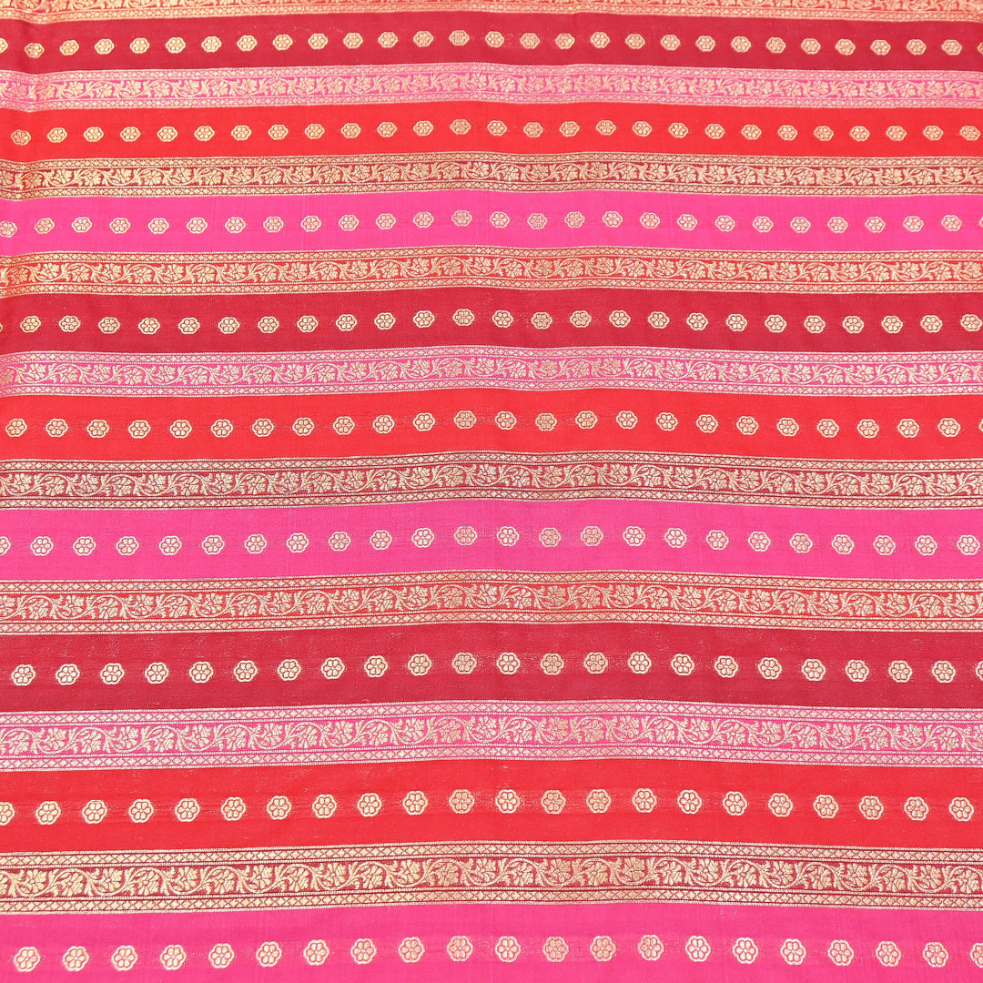Premium Katan Silk Multi Rangat Zari Brocade Fabric | Multicolor Stripes & Zari Buti | RANG225-4