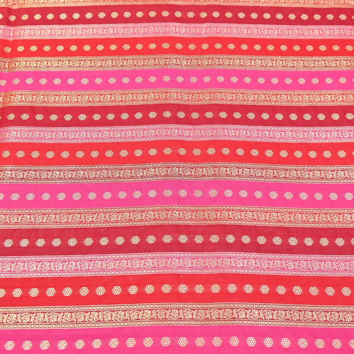 Premium Katan Silk Multi Rangat Zari Brocade Fabric | Multicolor Stripes & Zari Buti | RANG225-4