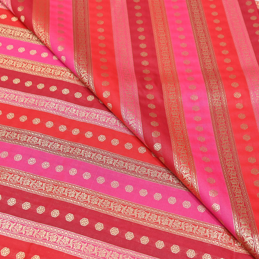 Premium Katan Silk Multi Rangat Zari Brocade Fabric | Multicolor Stripes & Zari Buti | RANG225-4