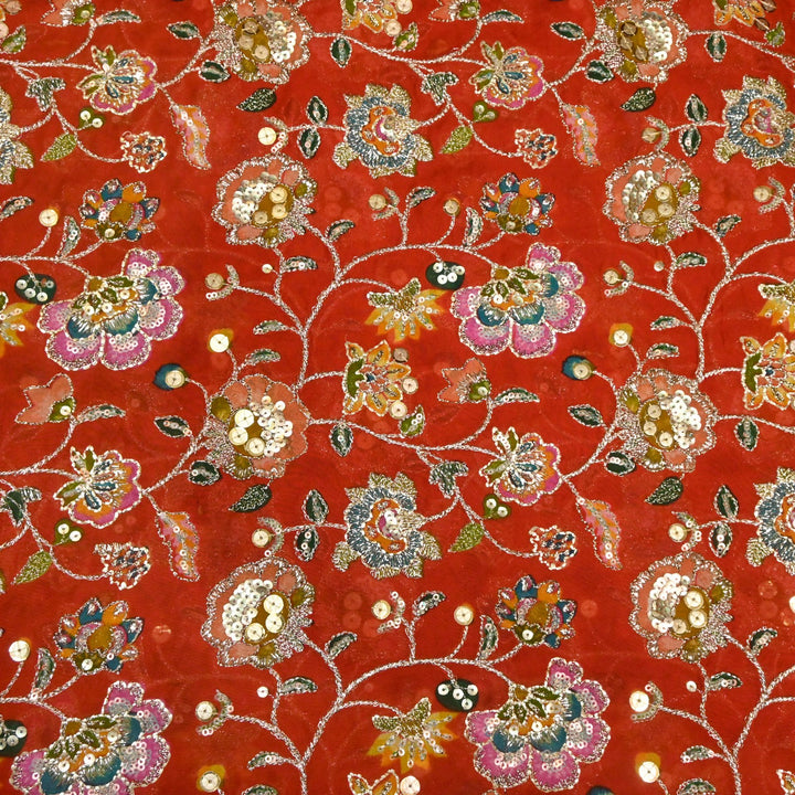 Glass Organza Position Print with Zari & Sequins Embroidery Fabrics