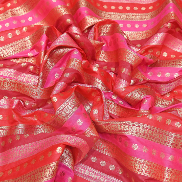 Premium Katan Silk Multi Rangat Zari Brocade Fabric | Multicolor Stripes & Zari Buti | RANG225-4