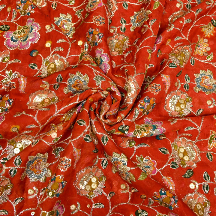 Glass Organza Position Print with Zari & Sequins Embroidery Fabrics