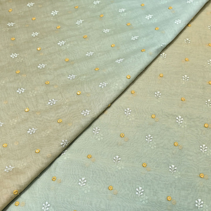 4D Shade Mul Chanderi Thread & Mirror Embroidery Fabric 44" – Designer Summer Fabric – GP4061A-7