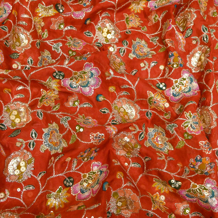 Glass Organza Position Print with Zari & Sequins Embroidery Fabrics