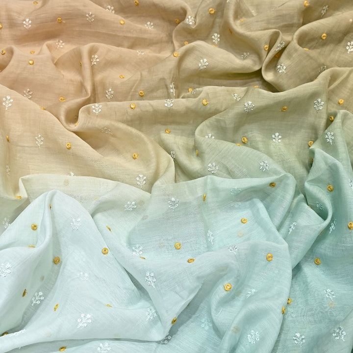 4D Shade Mul Chanderi Thread & Mirror Embroidery Fabric 44" – Designer Summer Fabric – GP4061A-7