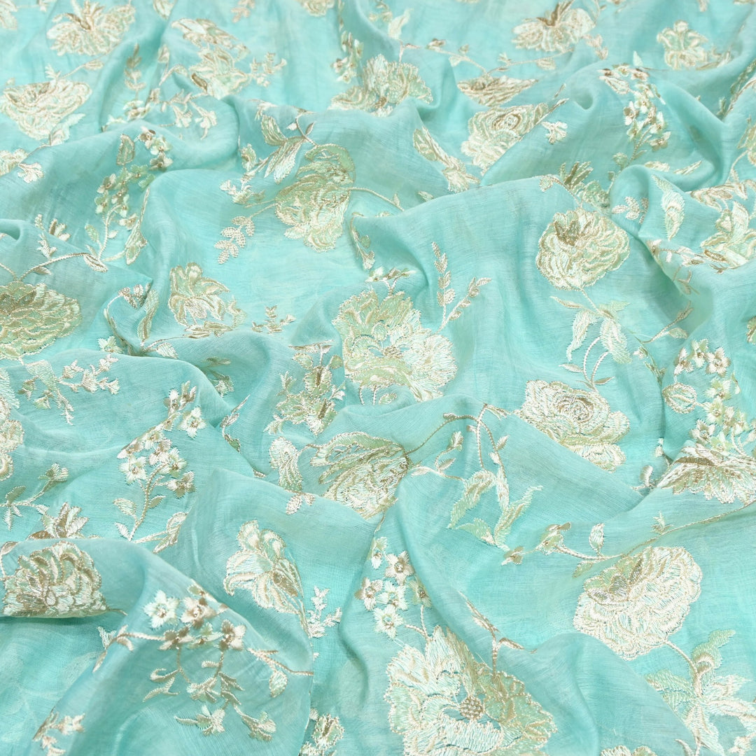 Mul Chanderi Thread Embroidery Fabric – Designer Embroidered Fabric-SW2875-3