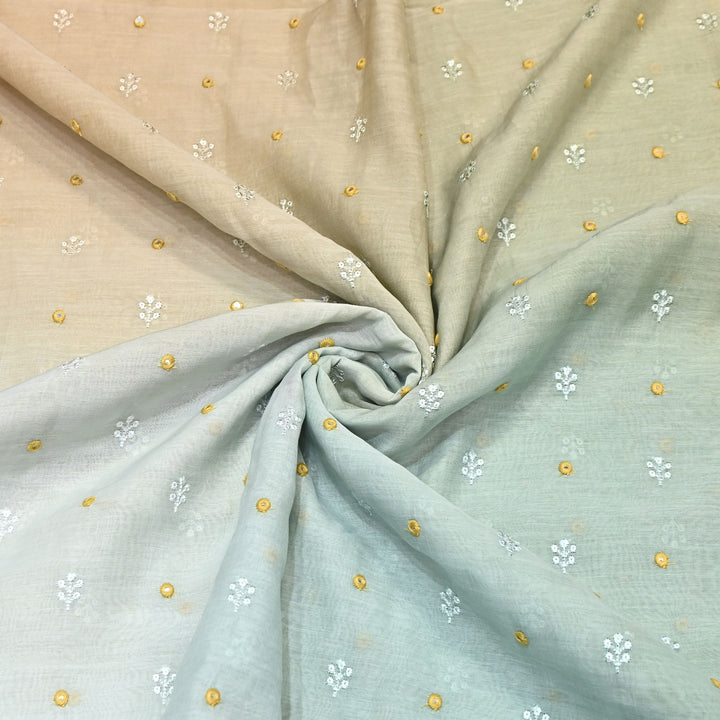 4D Shade Mul Chanderi Thread & Mirror Embroidery Fabric 44" – Designer Summer Fabric – GP4061A-7