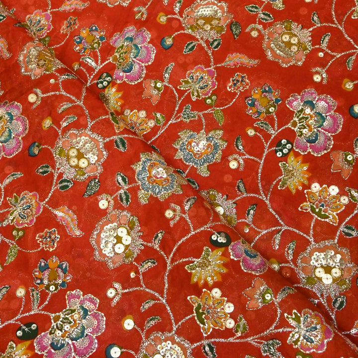 Glass Organza Position Print with Zari & Sequins Embroidery Fabrics