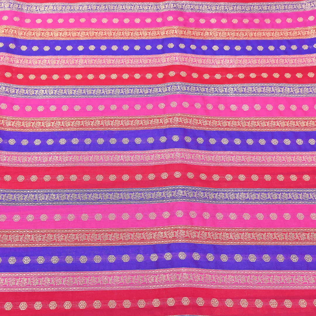 Premium Katan Silk Multi Rangat Zari Brocade Fabric | Multicolor Stripes & Zari Buti | RANG225-5