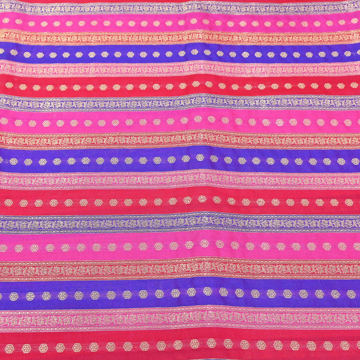 Premium Katan Silk Multi Rangat Zari Brocade Fabric | Multicolor Stripes & Zari Buti | RANG225-5