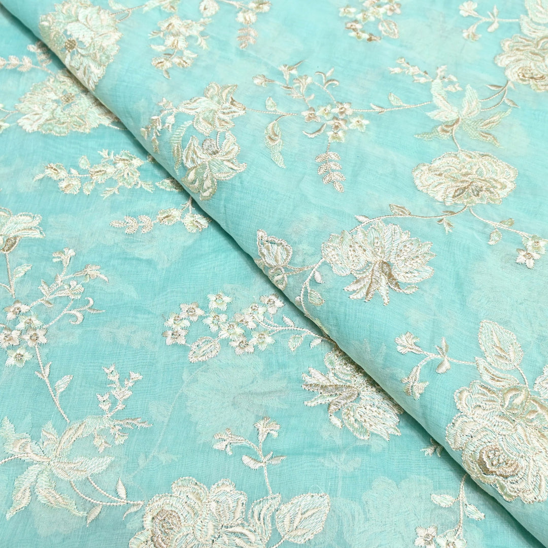 Mul Chanderi Thread Embroidery Fabric – Designer Embroidered Fabric-SW2875-3