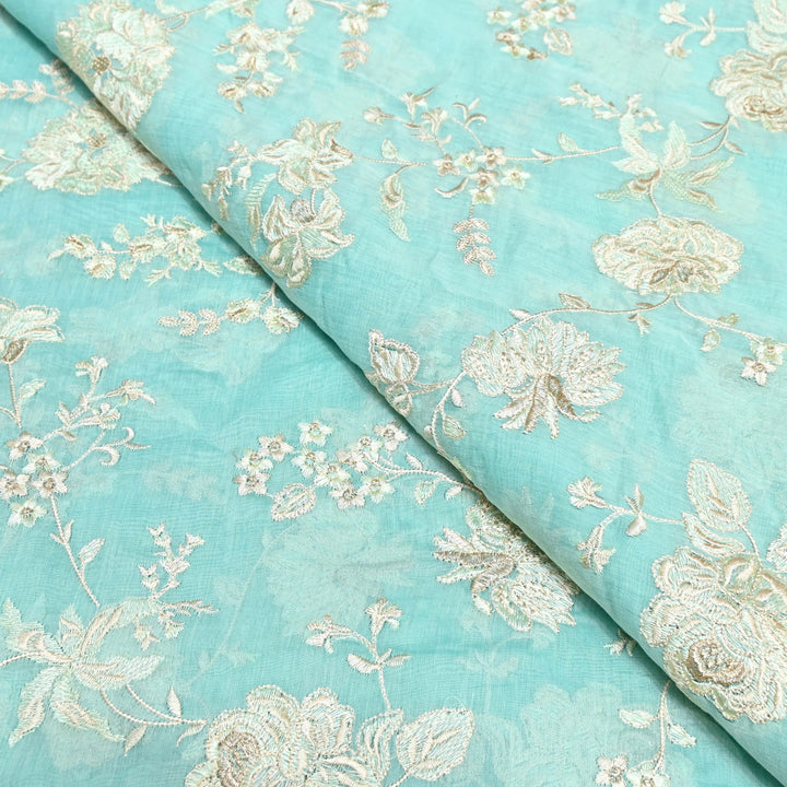 Mul Chanderi Thread Embroidery Fabric – Designer Embroidered Fabric-SW2875-3