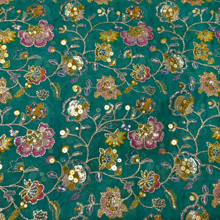 Glass Organza Position Print with Zari & Sequins Embroidery Fabrics