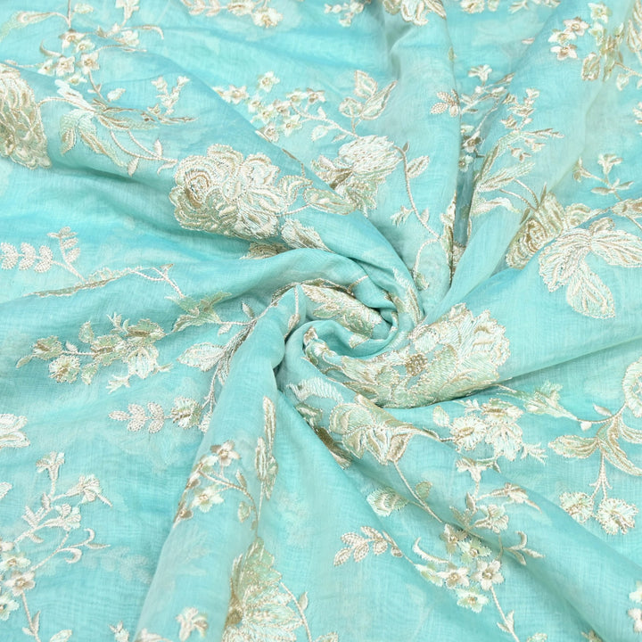 Mul Chanderi Thread Embroidery Fabric – Designer Embroidered Fabric-SW2875-3