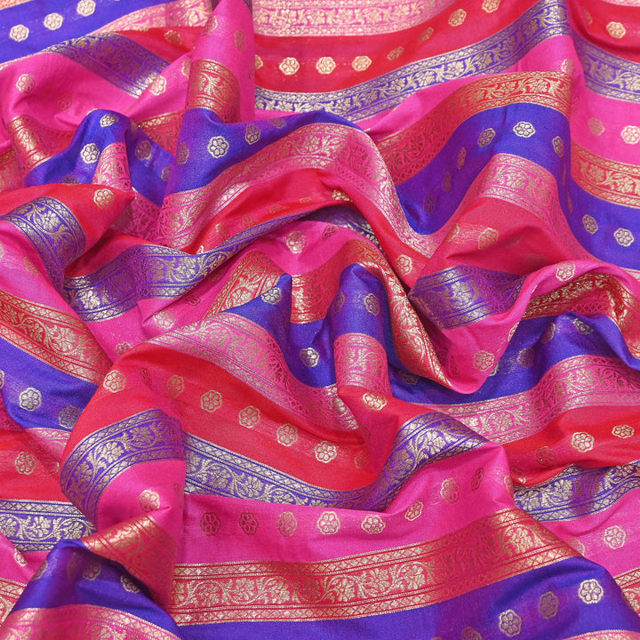 Premium Katan Silk Multi Rangat Zari Brocade Fabric | Multicolor Stripes & Zari Buti | RANG225-5