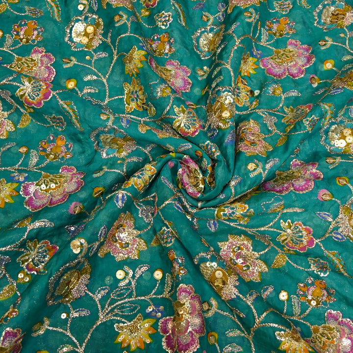 Glass Organza Position Print with Zari & Sequins Embroidery Fabrics