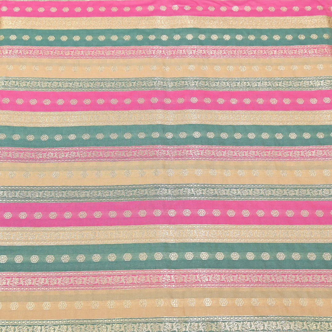 Premium Katan Silk Multi Rangat Zari Brocade Fabric | Multicolor Stripes & Zari Buti | RANG225-8