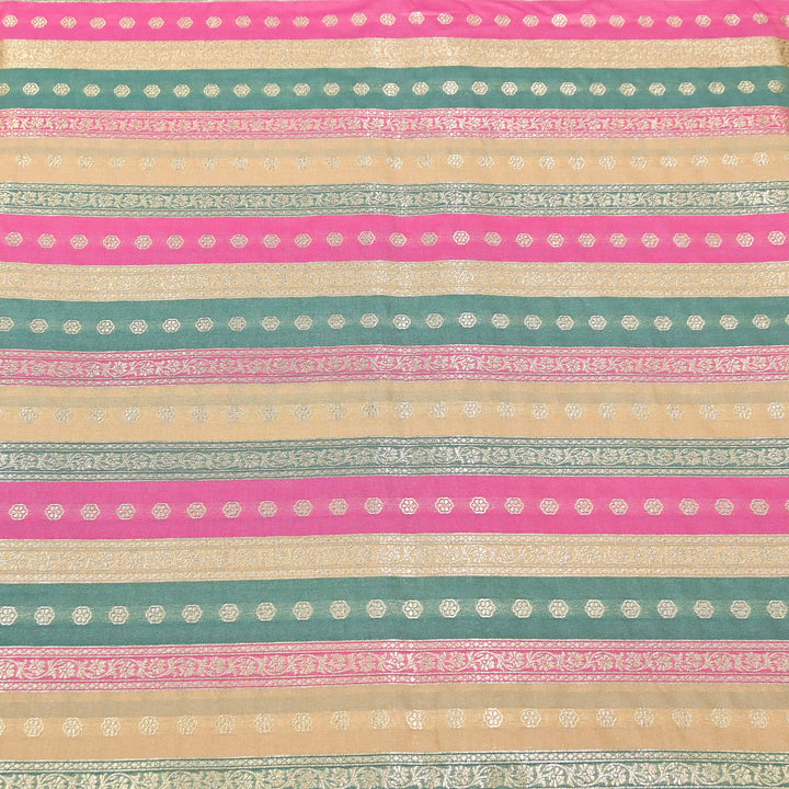 Premium Katan Silk Multi Rangat Zari Brocade Fabric | Multicolor Stripes & Zari Buti | RANG225-8