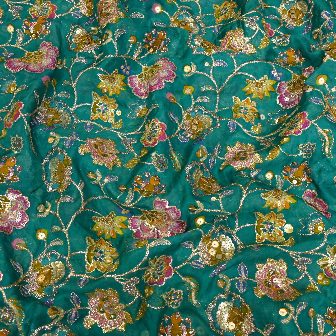 Glass Organza Position Print with Zari & Sequins Embroidery Fabrics