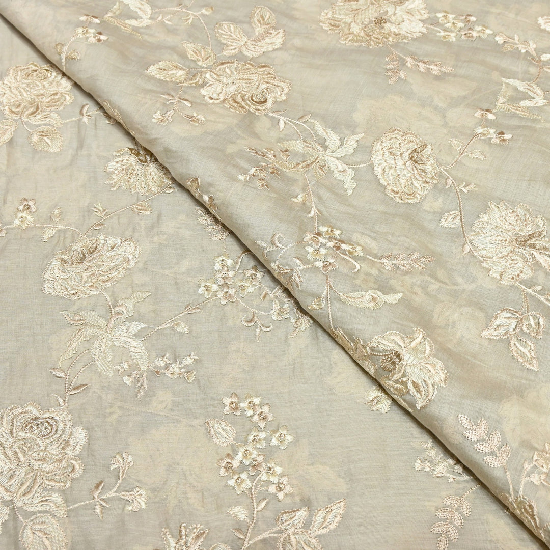 Mul Chanderi Thread Embroidery Fabric – Designer Embroidered Fabric-SW2875-4