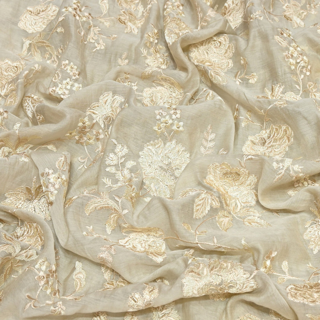 Mul Chanderi Thread Embroidery Fabric – Designer Embroidered Fabric-SW2875-4