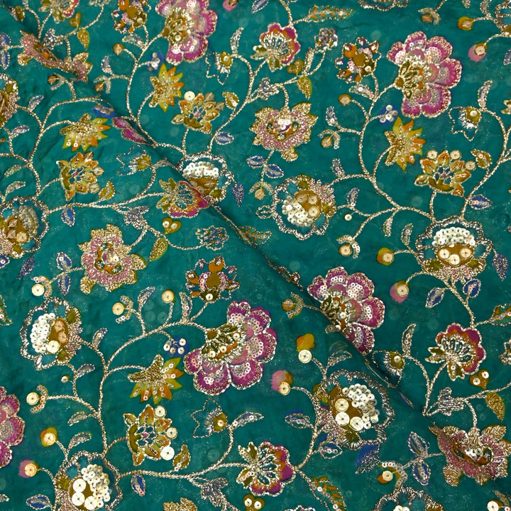 Glass Organza Position Print with Zari & Sequins Embroidery Fabrics