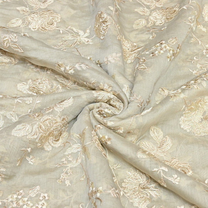 Mul Chanderi Thread Embroidery Fabric – Designer Embroidered Fabric-SW2875-4