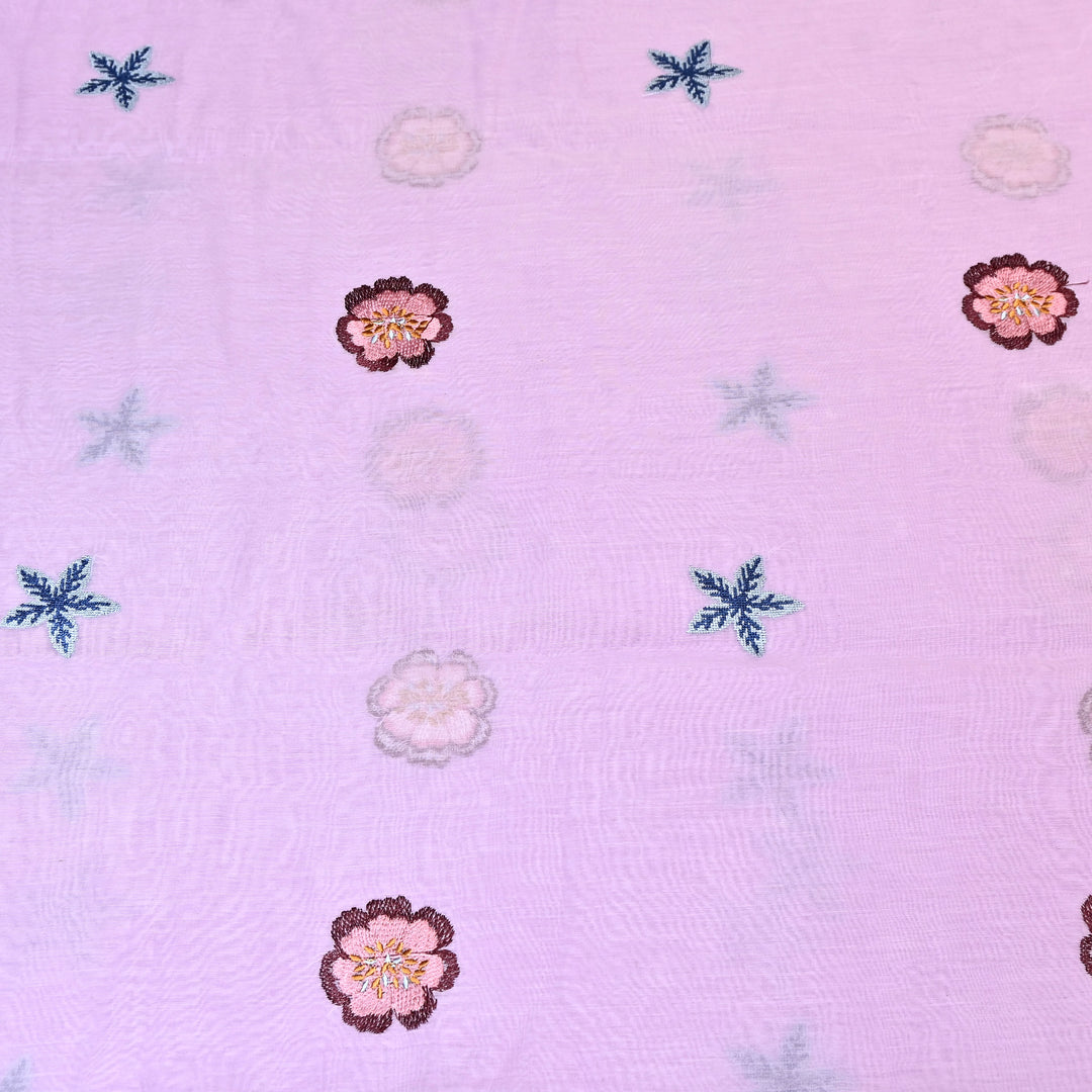 Pastel lavender Color Mul Chanderi Floral Thread Embroidered Fabric - Chanderi Embroidery Fabrics GP3841A-02