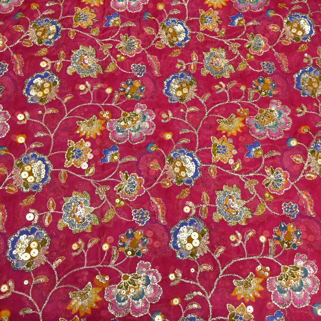 Glass Organza Position Print with Zari & Sequins Embroidery Fabrics
