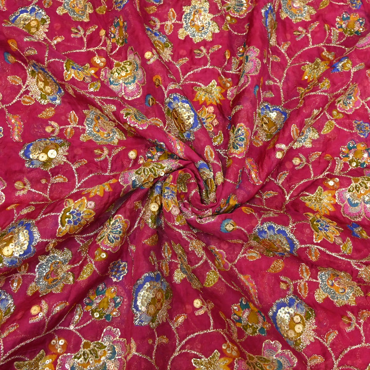 Glass Organza Position Print with Zari & Sequins Embroidery Fabrics