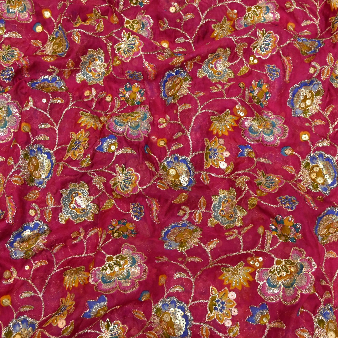 Glass Organza Position Print with Zari & Sequins Embroidery Fabrics