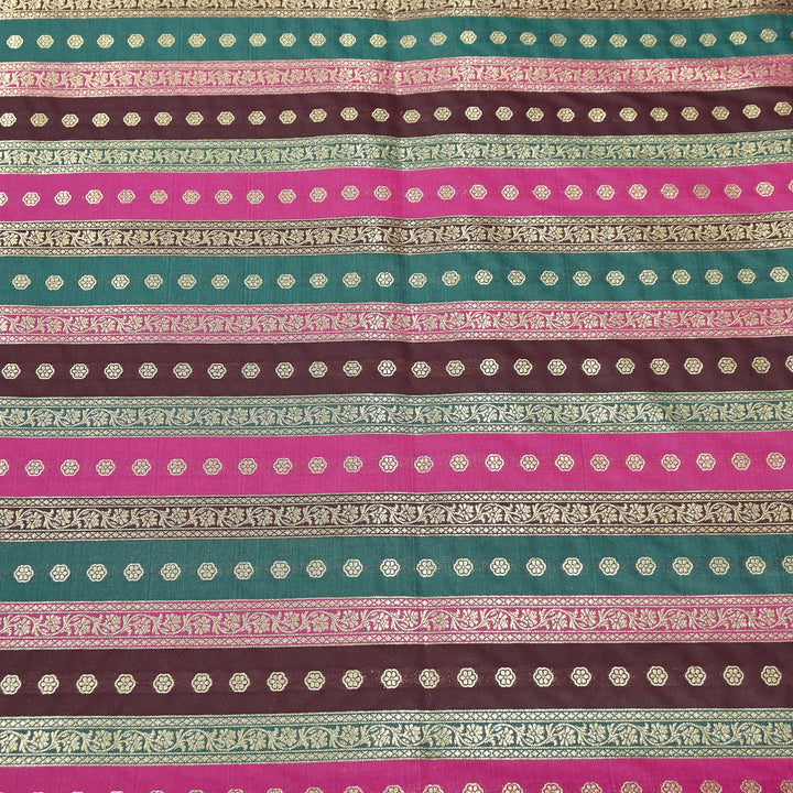 Premium Katan Silk Multi Rangat Zari Brocade Fabric | Multicolor Stripes & Zari Buti | RANG225-6
