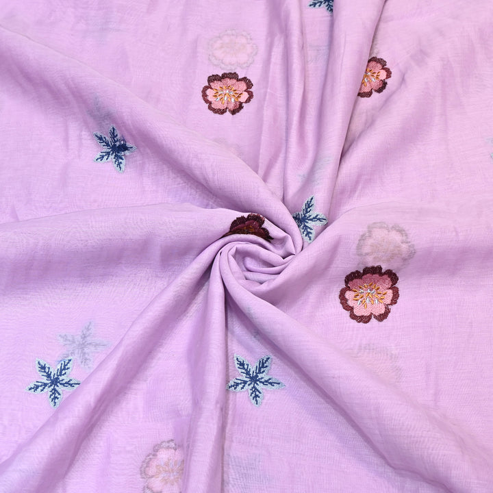 Pastel lavender Color Mul Chanderi Floral Thread Embroidered Fabric - Chanderi Embroidery Fabrics GP3841A-02