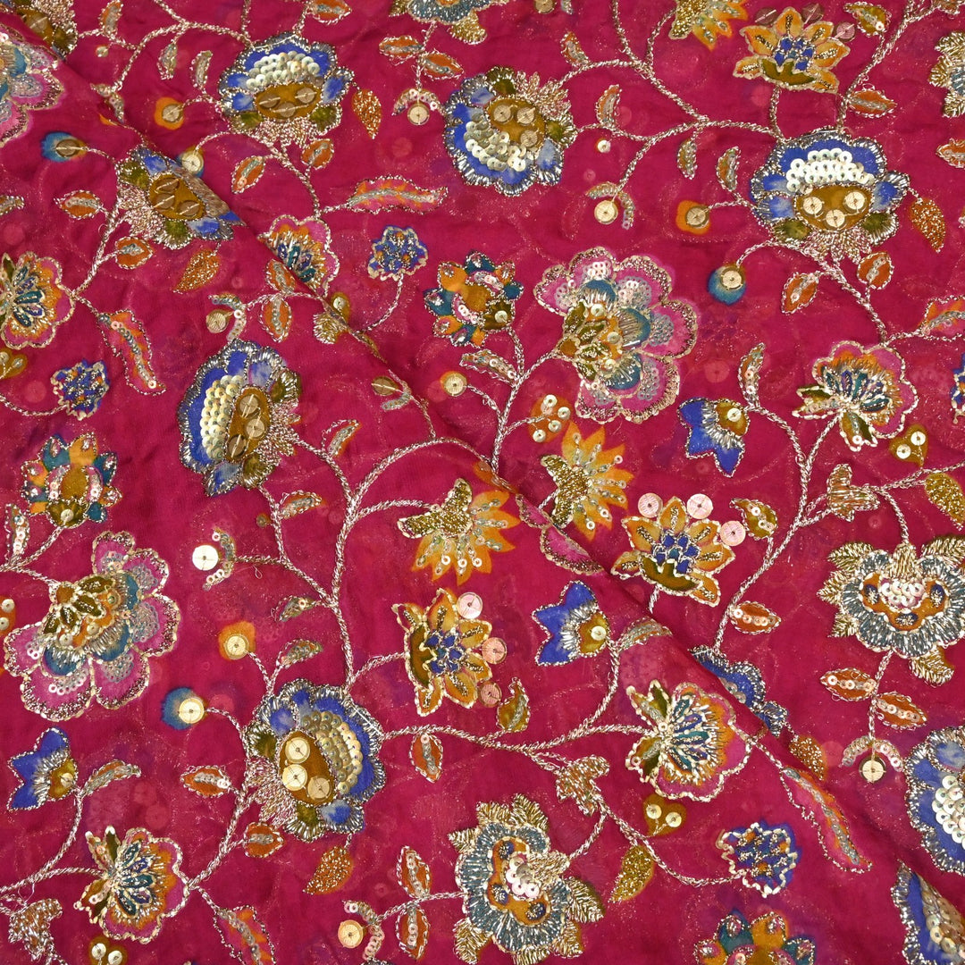 Glass Organza Position Print with Zari & Sequins Embroidery Fabrics