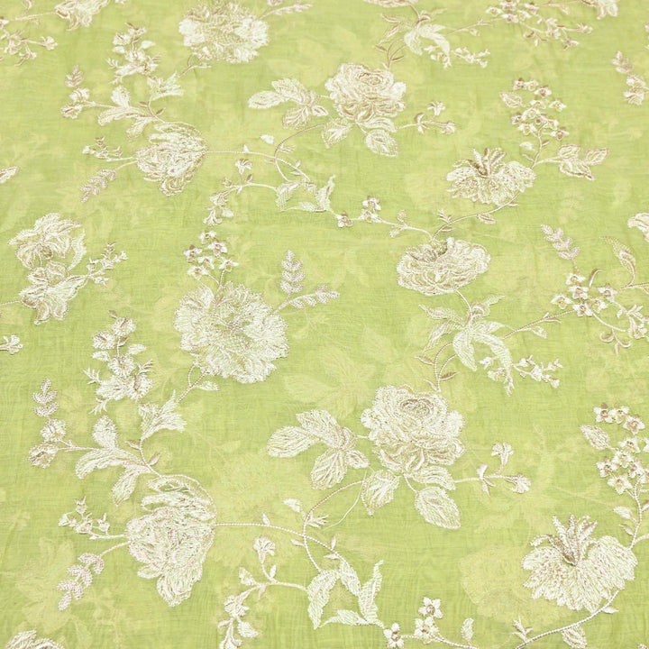 Mul Chanderi Thread Embroidery Fabric – Designer Embroidered Fabric-SW2875-6