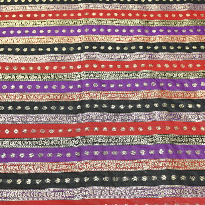 Premium Katan Silk Multi Rangat Zari Brocade Fabric | Multicolor Stripes & Zari Buti | RANG225-7
