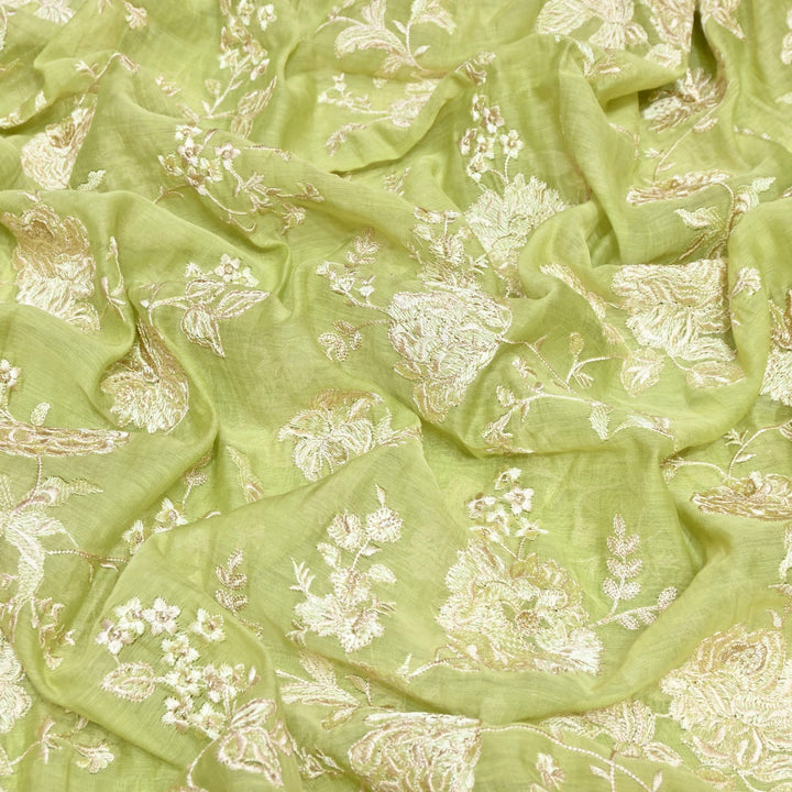 Mul Chanderi Thread Embroidery Fabric – Designer Embroidered Fabric-SW2875-6