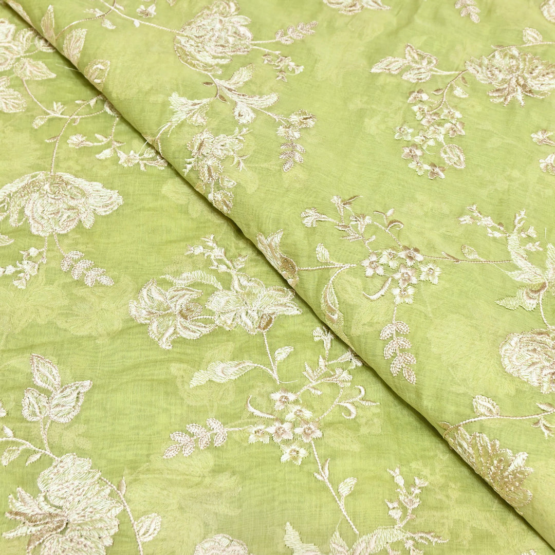 Mul Chanderi Thread Embroidery Fabric – Designer Embroidered Fabric-SW2875-6