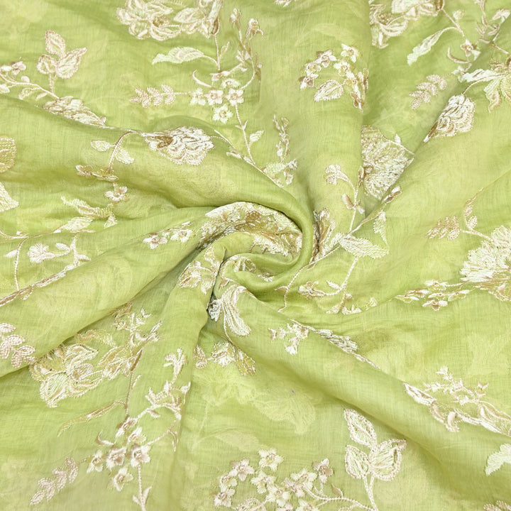 Mul Chanderi Thread Embroidery Fabric – Designer Embroidered Fabric-SW2875-6