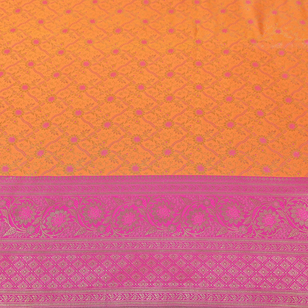 Premium Tanchui Silk Zari Border Brocade Fabric | Floral Jaal & Traditional Woven Border | SCA230-1