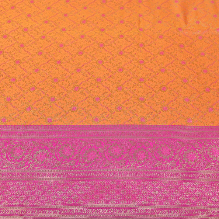 Premium Tanchui Silk Zari Border Brocade Fabric | Floral Jaal & Traditional Woven Border | SCA230-1