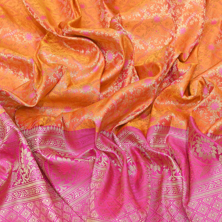 Premium Tanchui Silk Zari Border Brocade Fabric | Floral Jaal & Traditional Woven Border | SCA230-1