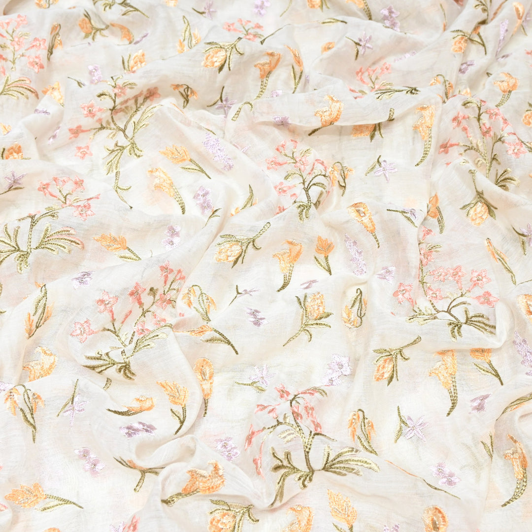 Mul Chanderi Thread & Zari Embroidery Fabric – Soft Lightweight Designer Fabric-SW2805-2